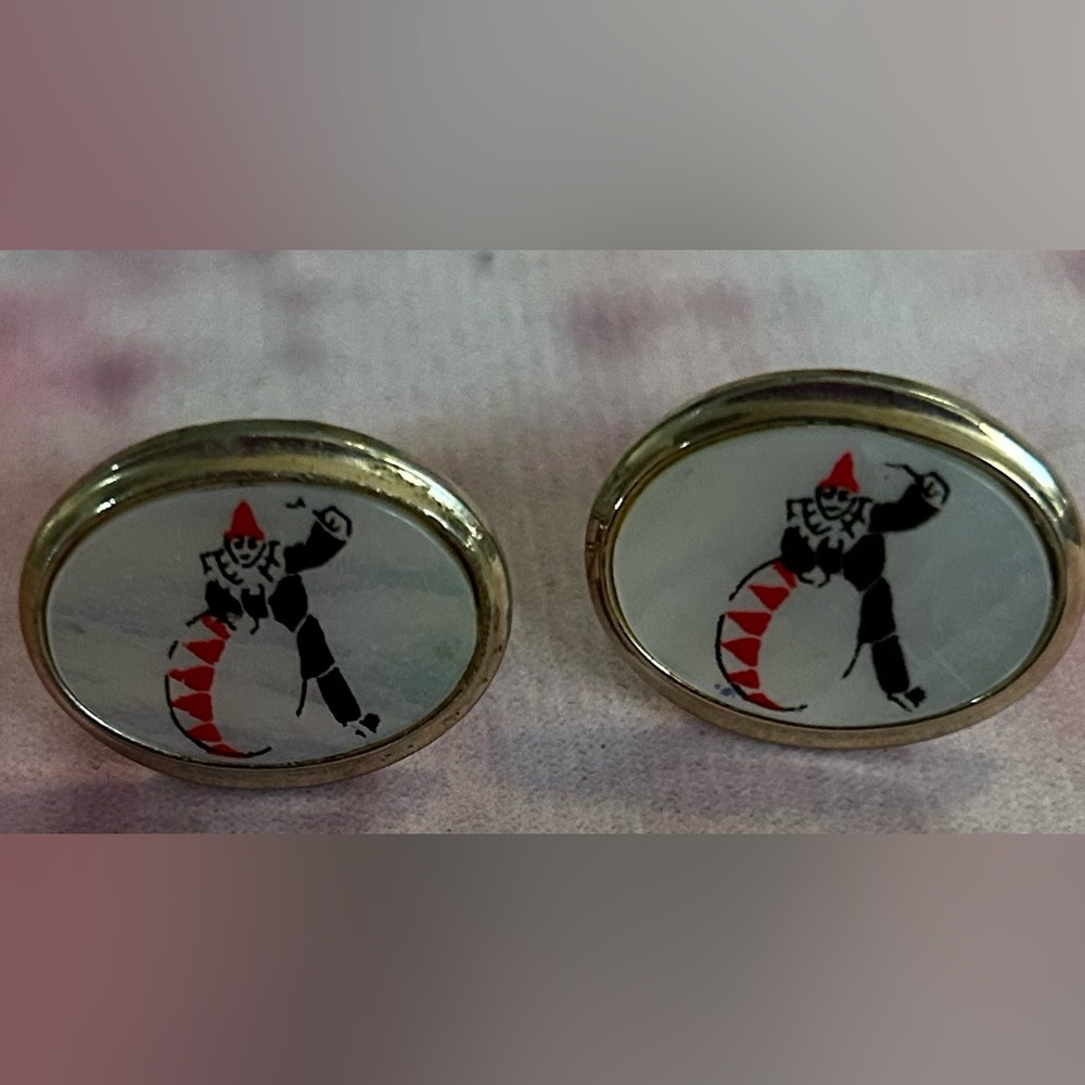 Vintage Circus Clown Cufflinks with Gold Trim